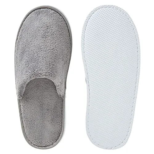12 Pairs House Slippers for Guests, Individually Wrapped Disposable Bulk Pack, for Hotel, Spa, Shoeless Home (Large, Gray)