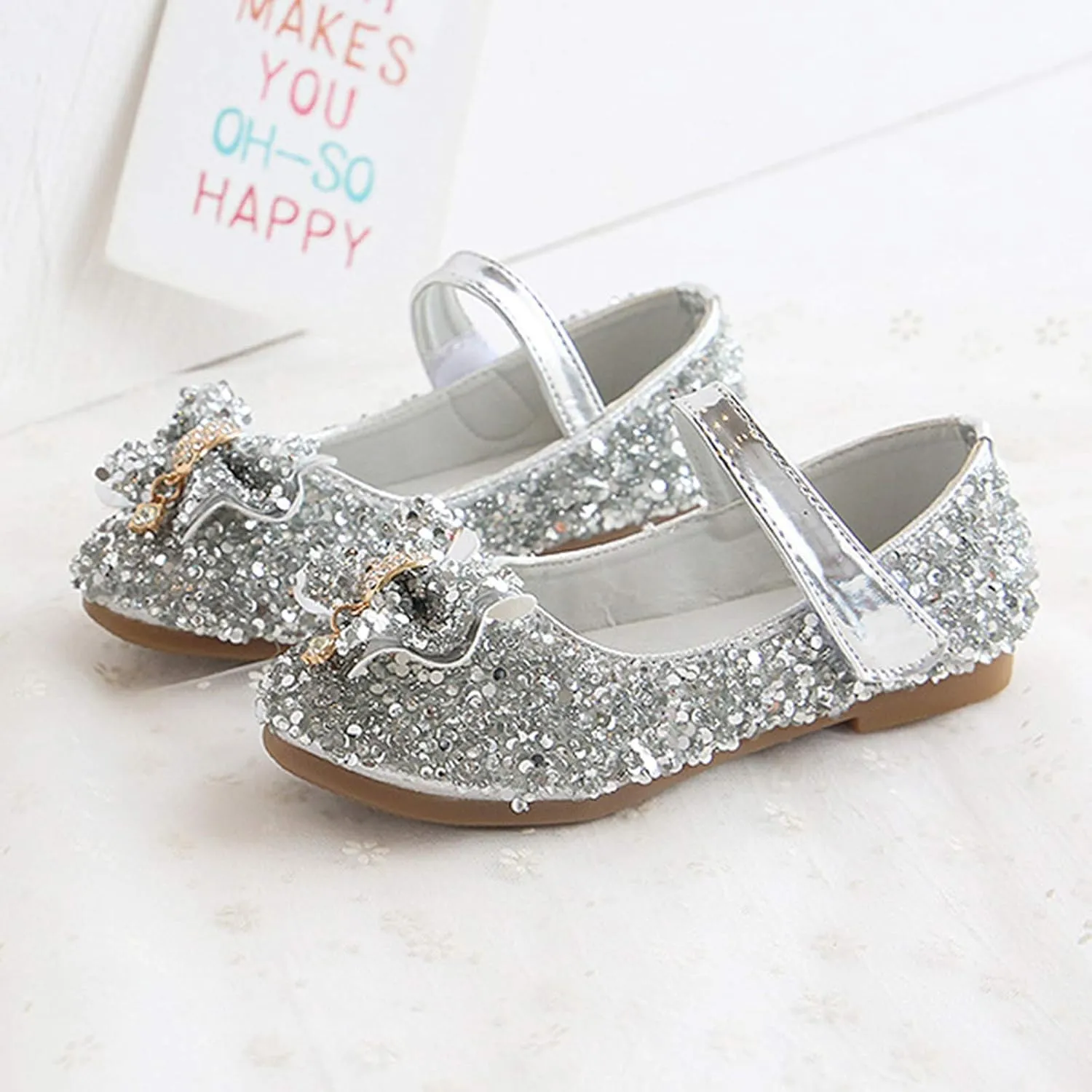 6 Strap on Shoes Bow Girls Princess Sandals Crystal Non-Slip Shoes Kids Toddler Fashion Baby Shoes Canvas Shoes