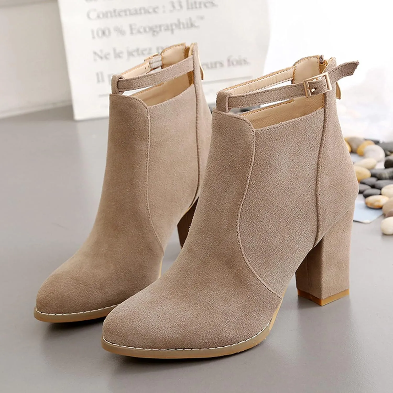Ankle Boots for Women Fashion Hollow Out Design Mid Heel Dress Boots Zipper Chunky Block Low Heel Ankle Bootie