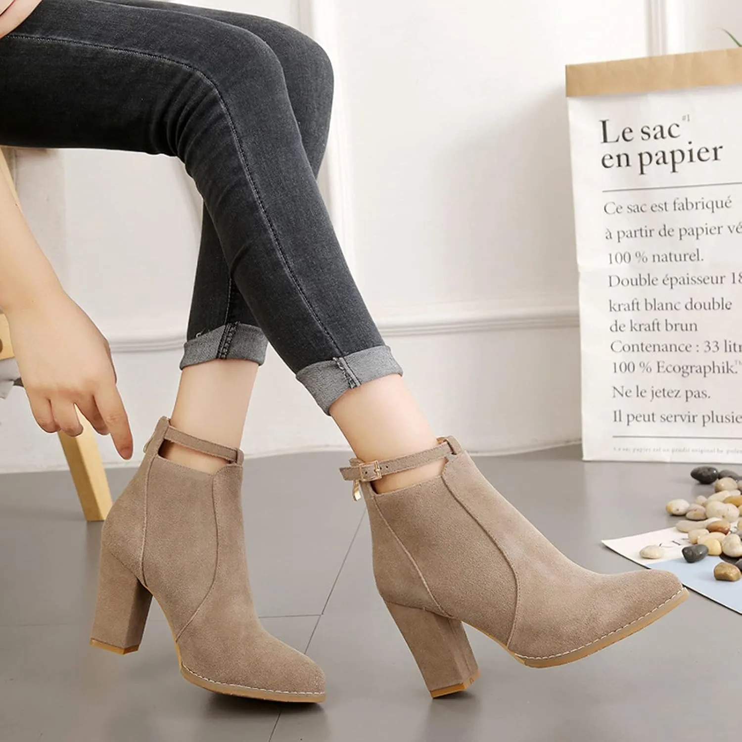Ankle Boots for Women Fashion Hollow Out Design Mid Heel Dress Boots Zipper Chunky Block Low Heel Ankle Bootie