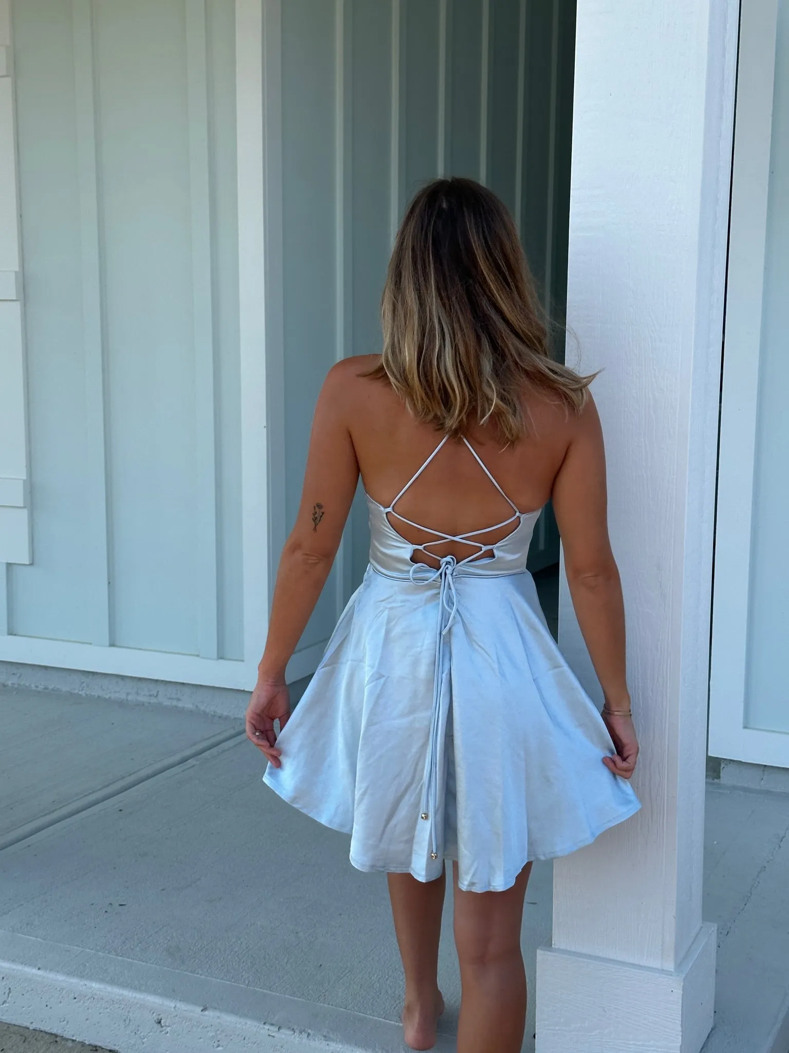 Aphrodite Blue Satin Bustier Dress