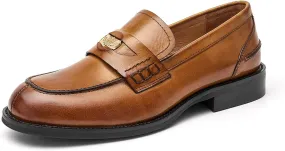 BEAU TODAY Flat Loafers for Women, Womens Leather Penny Loafers, Slip-on Flats for Women, Comfortable Dressy Business Casual Office Non-Slip Round Toe Loafers
