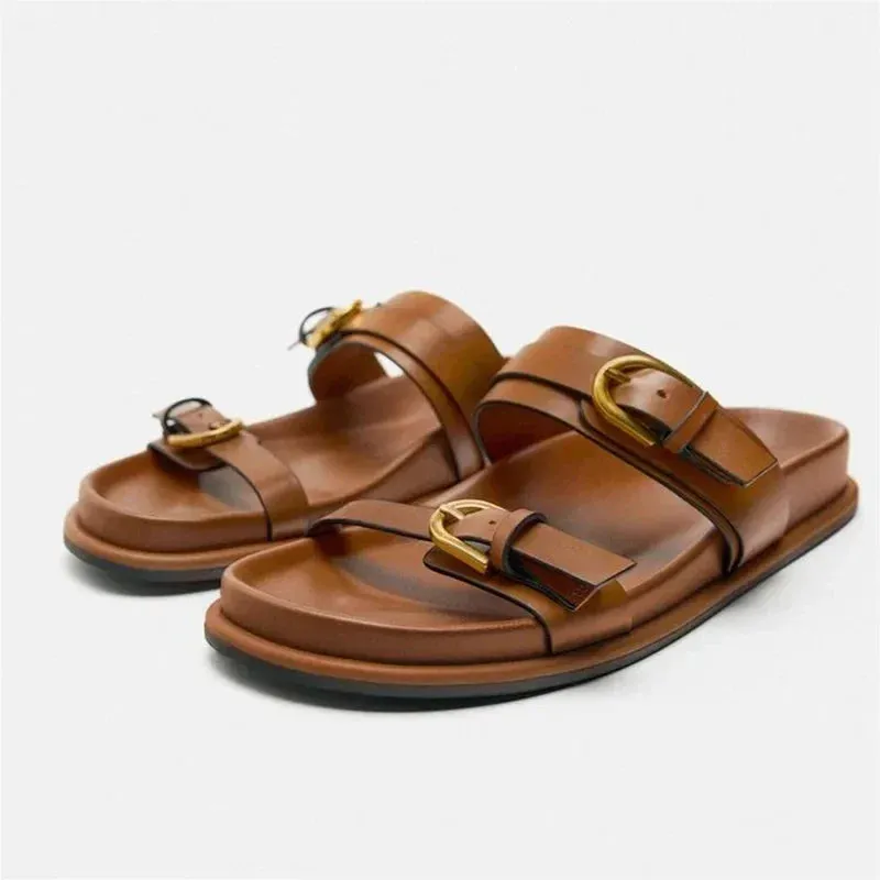 binfenxie  -  2024 Woman’s White Leather Flat Sandal Summer Casual Plus Size Flip Flops Female Beach Casual Slippers Chic Straps Flat Sandals
