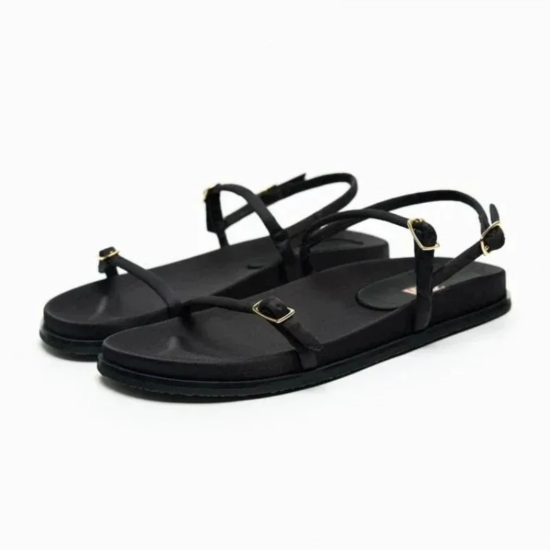 binfenxie  -  2024 Woman’s White Leather Flat Sandal Summer Casual Plus Size Flip Flops Female Beach Casual Slippers Chic Straps Flat Sandals