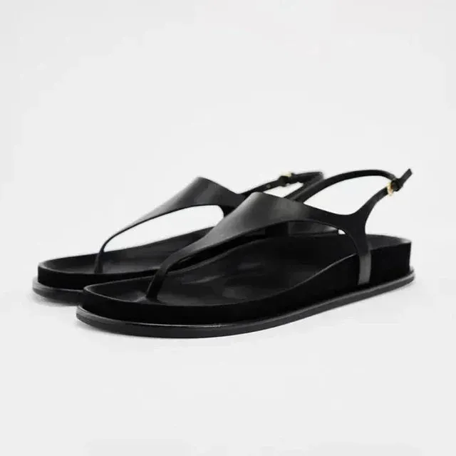 binfenxie  -  2024 Woman’s White Leather Flat Sandal Summer Casual Plus Size Flip Flops Female Beach Casual Slippers Chic Straps Flat Sandals