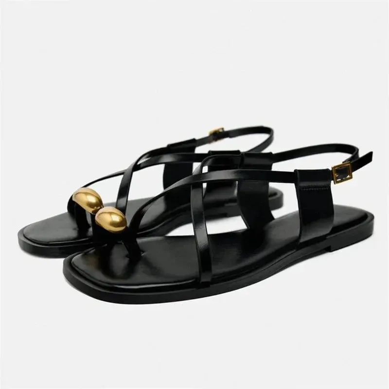 binfenxie  -  2024 Woman’s White Leather Flat Sandal Summer Casual Plus Size Flip Flops Female Beach Casual Slippers Chic Straps Flat Sandals