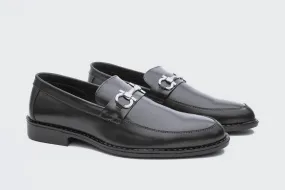 Black Leather Horsebit Loafer DH-1002