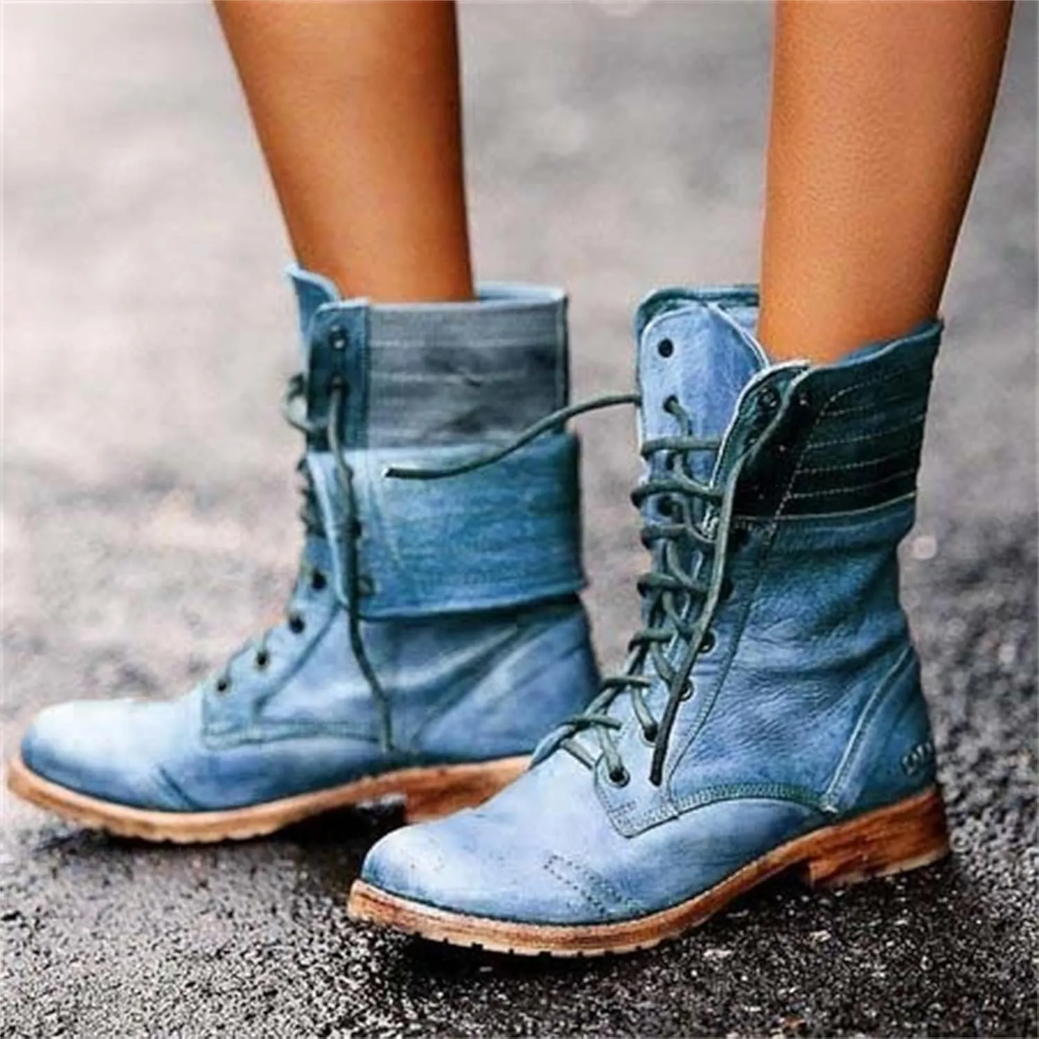 Boots For Women Ankle Booties Western Mid Calf Combat Riding Fashion Winter Boots Low Heel Motorcycle Military Boots