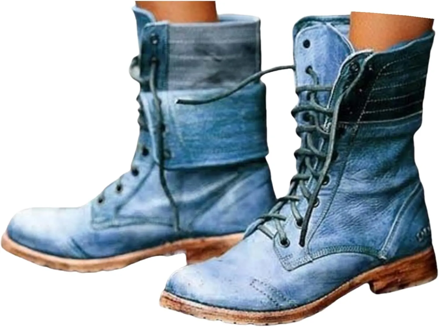 Boots For Women Ankle Booties Western Mid Calf Combat Riding Fashion Winter Boots Low Heel Motorcycle Military Boots