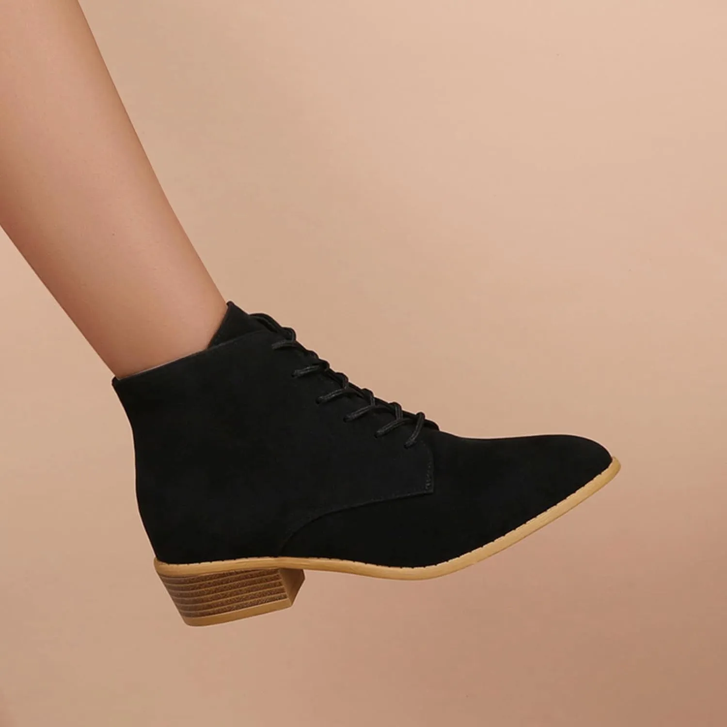 Boots for Women Flat Pointed Toe Women's Lace Up Chelsea Ankle Boots Suede Zipper Ankle Boots Fall Boots 2024