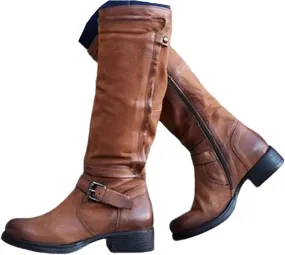 Boots For Women Knee High Wide Calf Leather Mid Calf Dress Boots Winter Fashion Western Biker Motorcycle Riding Boots