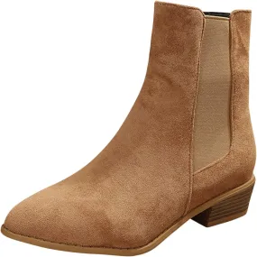 Boots for Women Retro Elastic Chelsea Ankle Boots Fashion Low Chunky Block Heel Pointed Toe Fall Booties