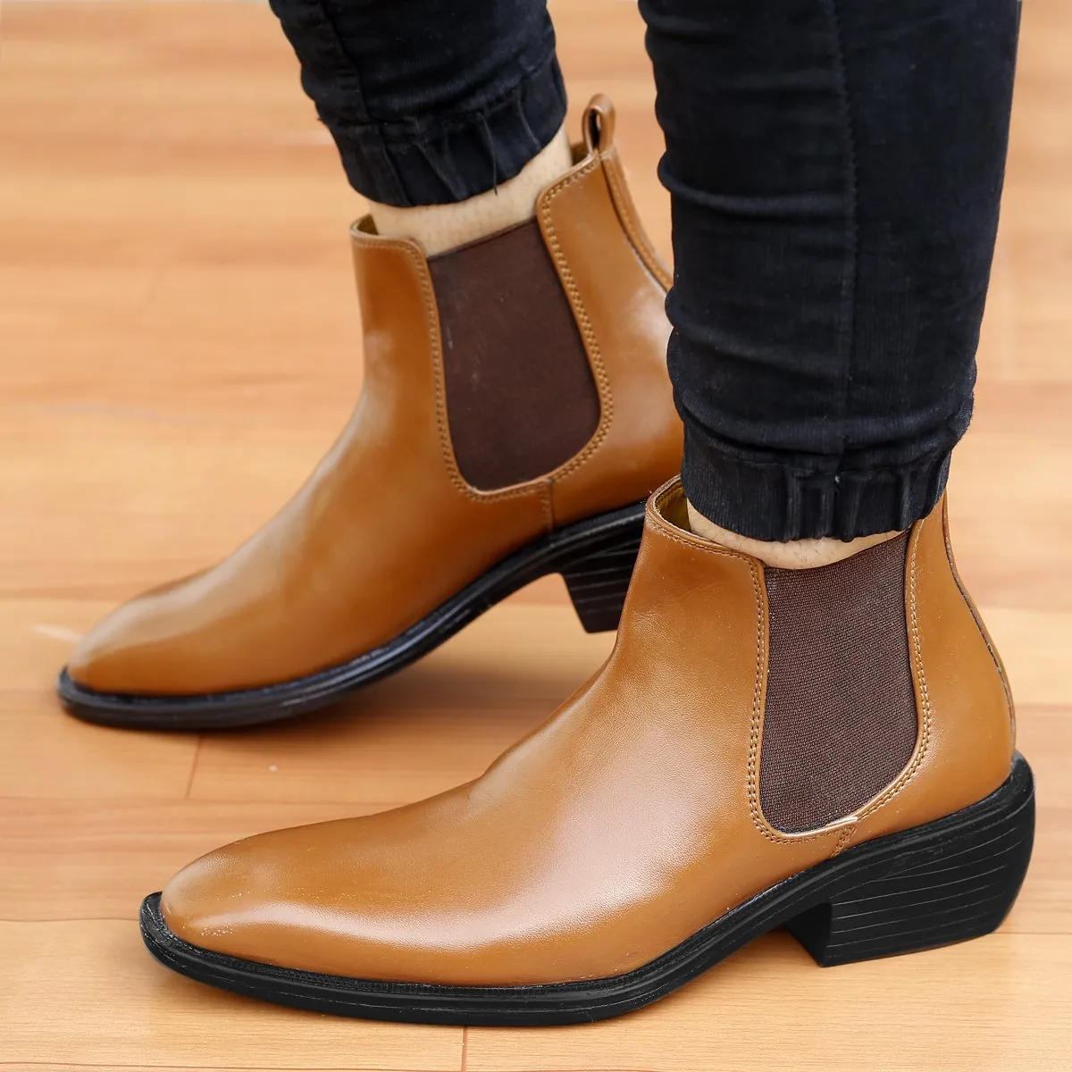 Bxxy's 2 Inch Hidden Height Increasing Vegan Leather  Comfortable Slip-on Chelsea Boots for Men