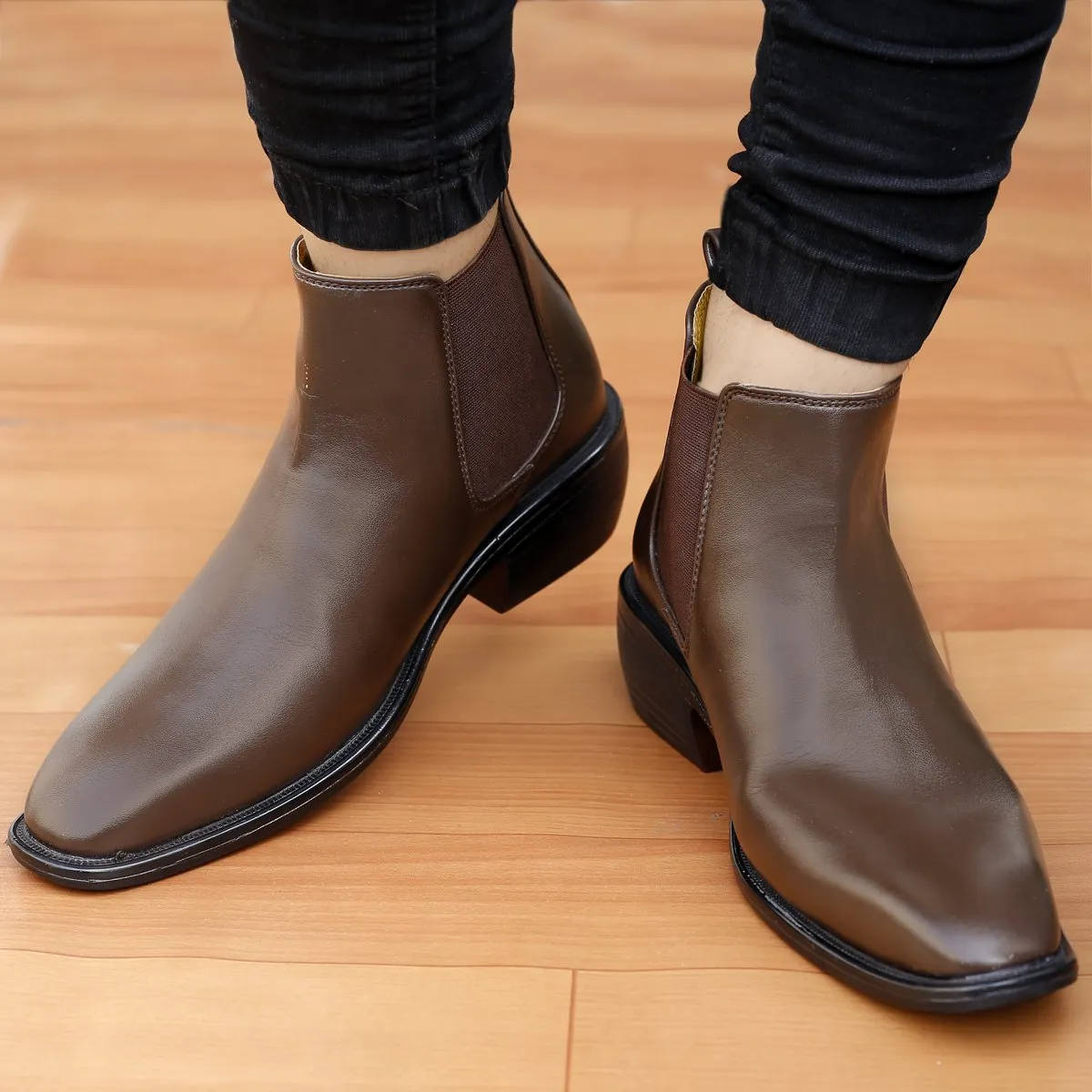 Bxxy's 2 Inch Hidden Height Increasing Vegan Leather  Comfortable Slip-on Chelsea Boots for Men