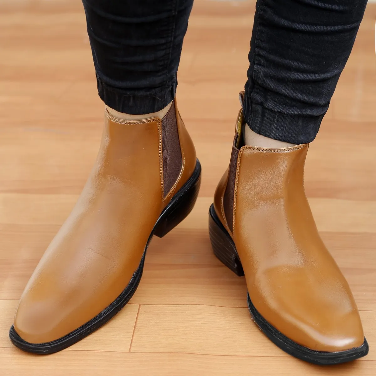 Bxxy's 2 Inch Hidden Height Increasing Vegan Leather  Comfortable Slip-on Chelsea Boots for Men