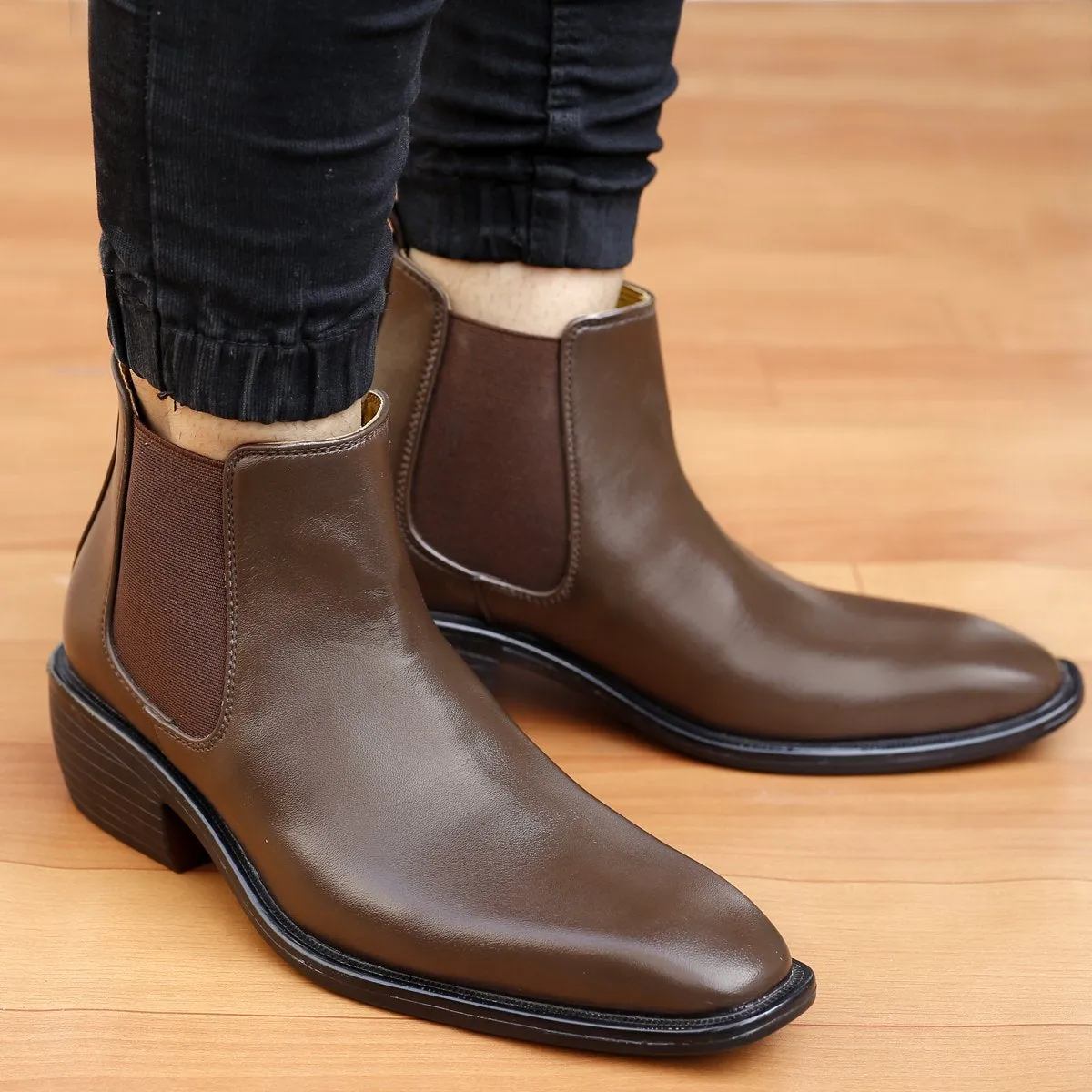 Bxxy's 2 Inch Hidden Height Increasing Vegan Leather  Comfortable Slip-on Chelsea Boots for Men