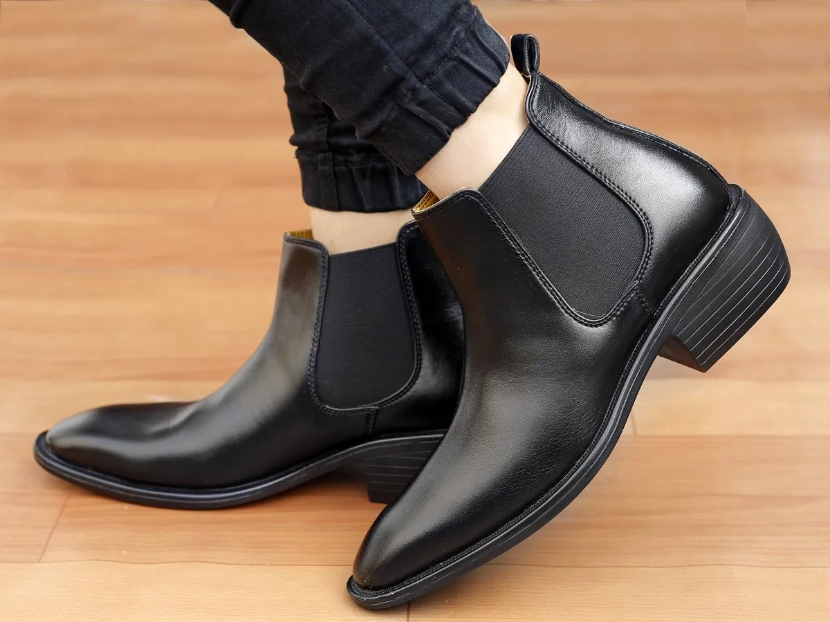 Bxxy's 2 Inch Hidden Height Increasing Vegan Leather  Comfortable Slip-on Chelsea Boots for Men