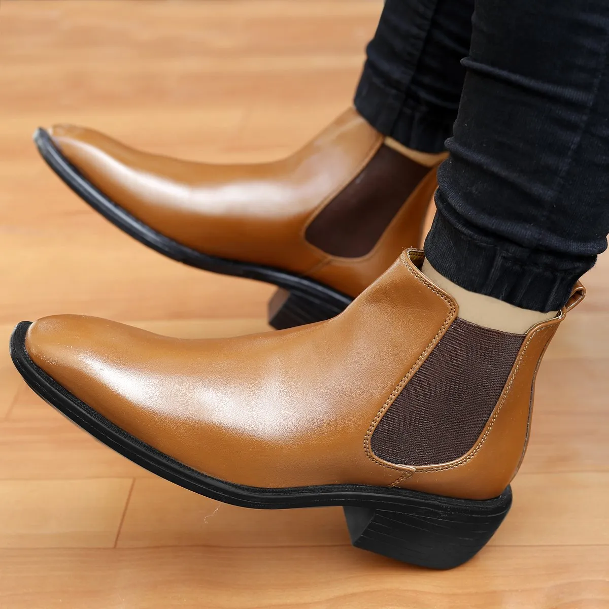 Bxxy's 2 Inch Hidden Height Increasing Vegan Leather  Comfortable Slip-on Chelsea Boots for Men