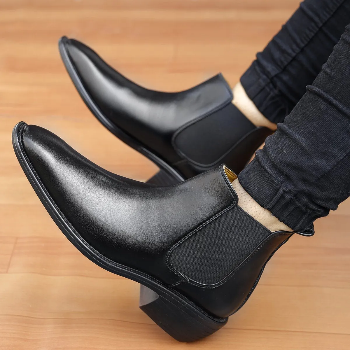Bxxy's 2 Inch Hidden Height Increasing Vegan Leather  Comfortable Slip-on Chelsea Boots for Men