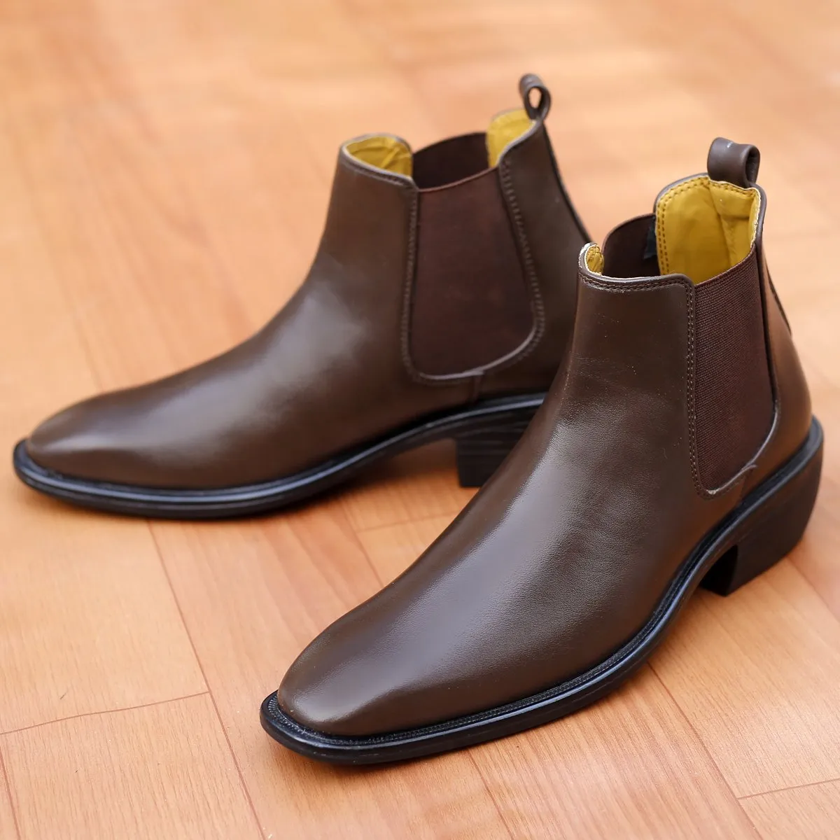 Bxxy's 2 Inch Hidden Height Increasing Vegan Leather  Comfortable Slip-on Chelsea Boots for Men