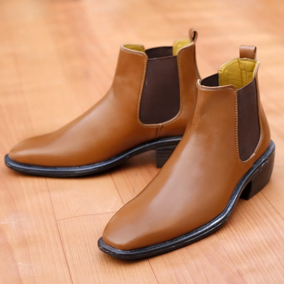 Bxxy's 2 Inch Hidden Height Increasing Vegan Leather  Comfortable Slip-on Chelsea Boots for Men