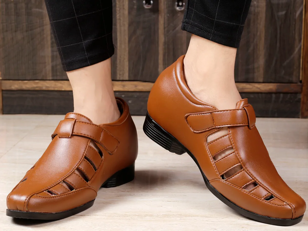 Bxxy's 3 Inch Hidden Height Increasing Vegan Leather Roman Sandals for Men