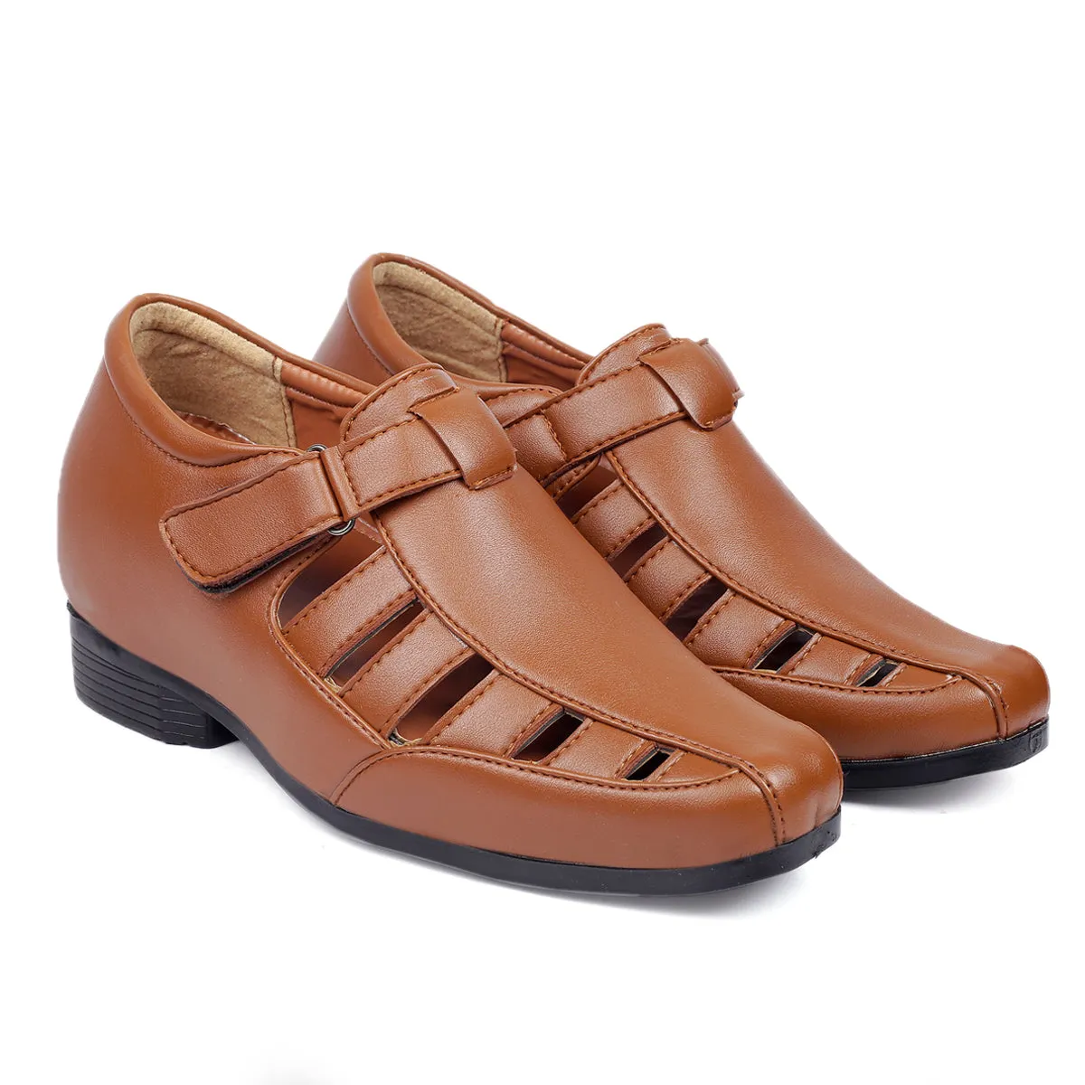 Bxxy's 3 Inch Hidden Height Increasing Vegan Leather Roman Sandals for Men