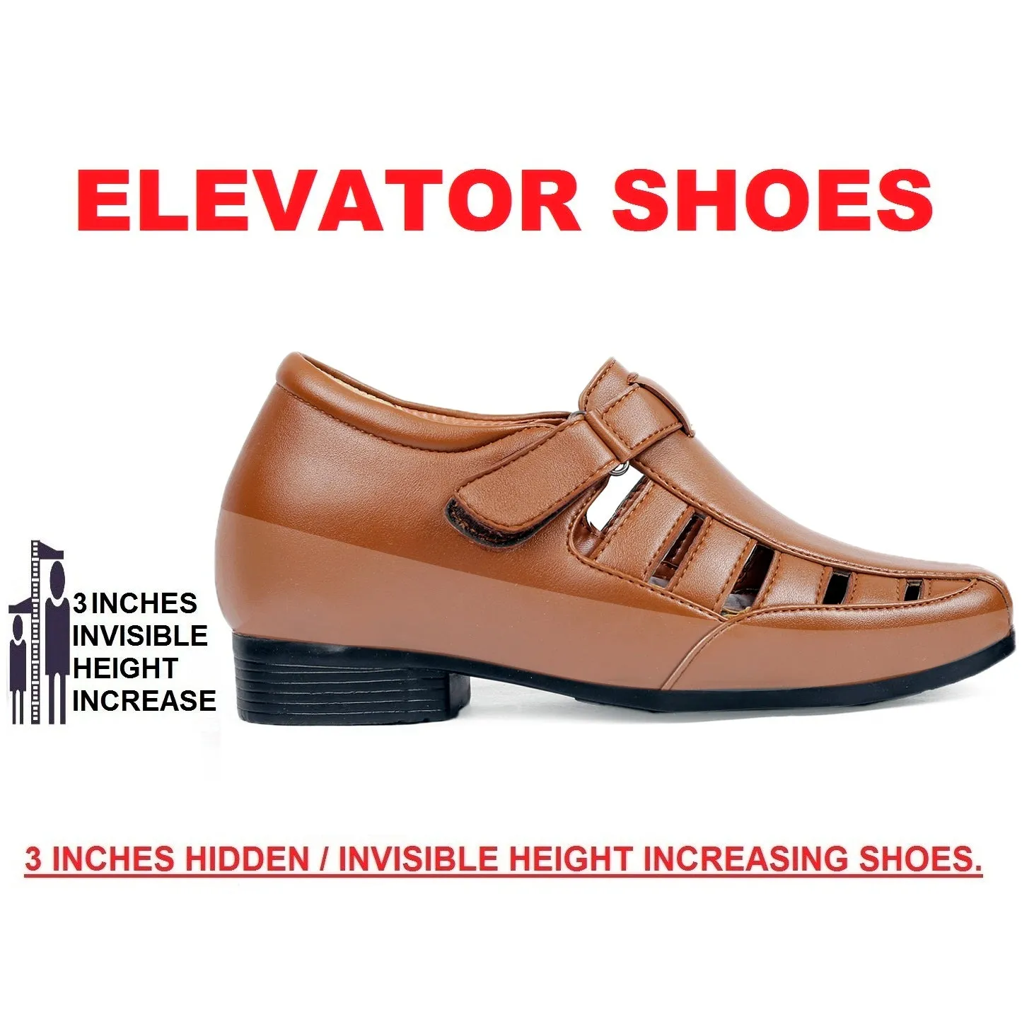 Bxxy's 3 Inch Hidden Height Increasing Vegan Leather Roman Sandals for Men