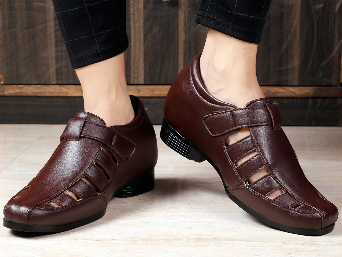 Bxxy's 3 Inch Hidden Height Increasing Vegan Leather Roman Sandals for Men