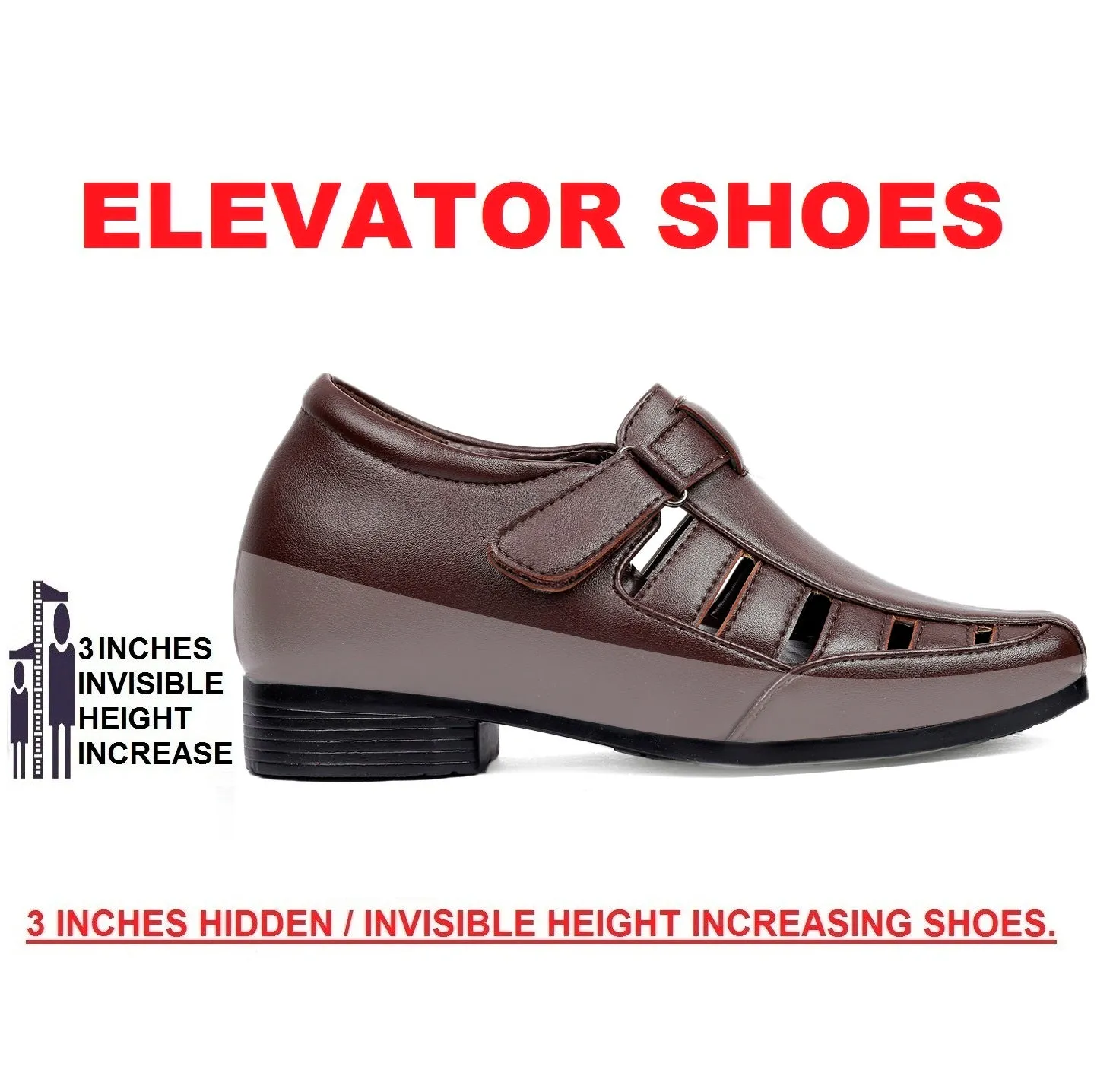 Bxxy's 3 Inch Hidden Height Increasing Vegan Leather Roman Sandals for Men