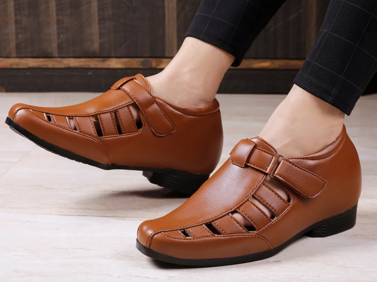 Bxxy's 3 Inch Hidden Height Increasing Vegan Leather Roman Sandals for Men