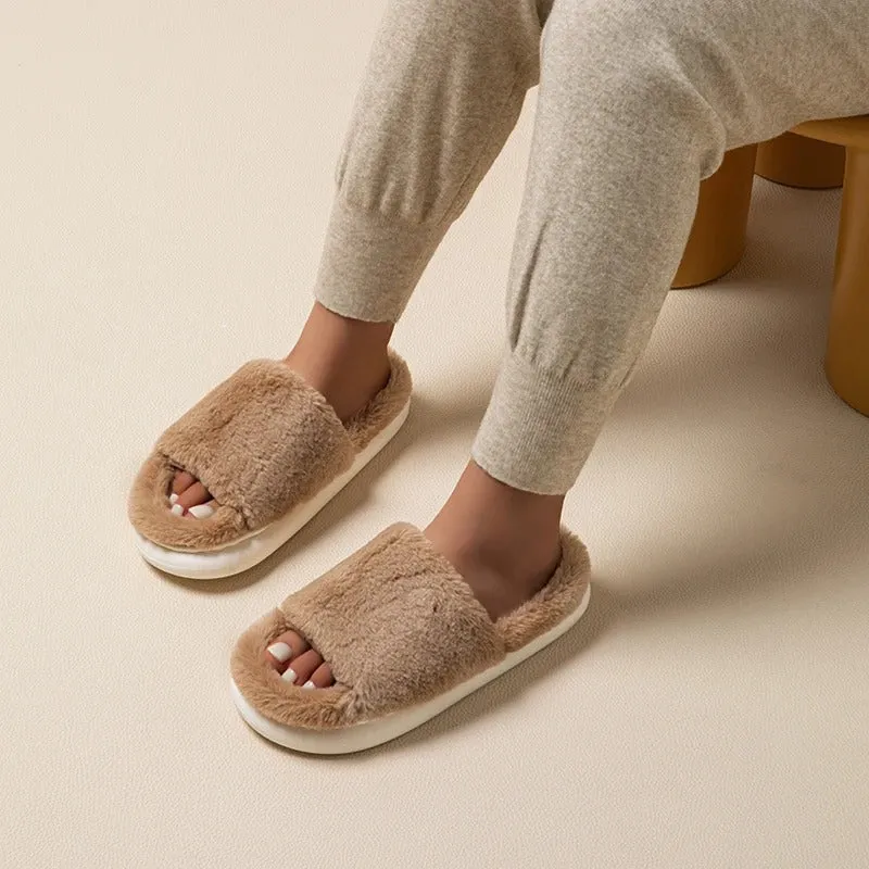 Cassandra - Cozy Fur Peep Toe Slippers for Women