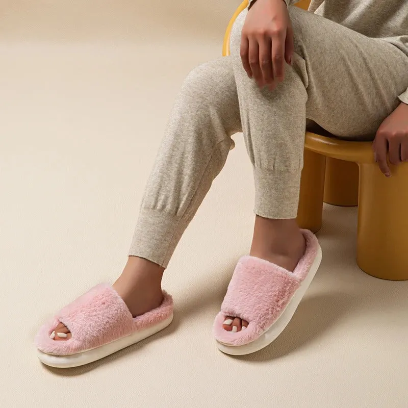Cassandra - Cozy Fur Peep Toe Slippers for Women