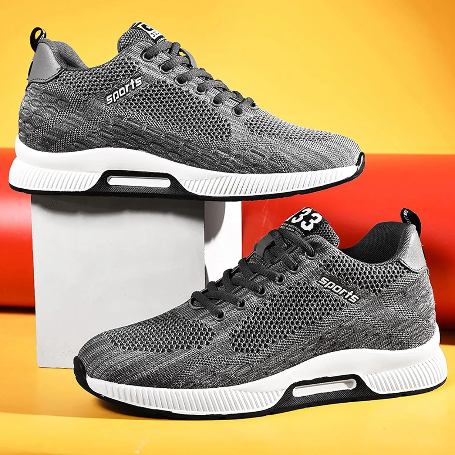 CERYTHRINA Men Elevator Sneakers Invisible Height Increasing Elevator Shoes Sports Shoes 2.36 Inches Breathable Lace up Sneakers