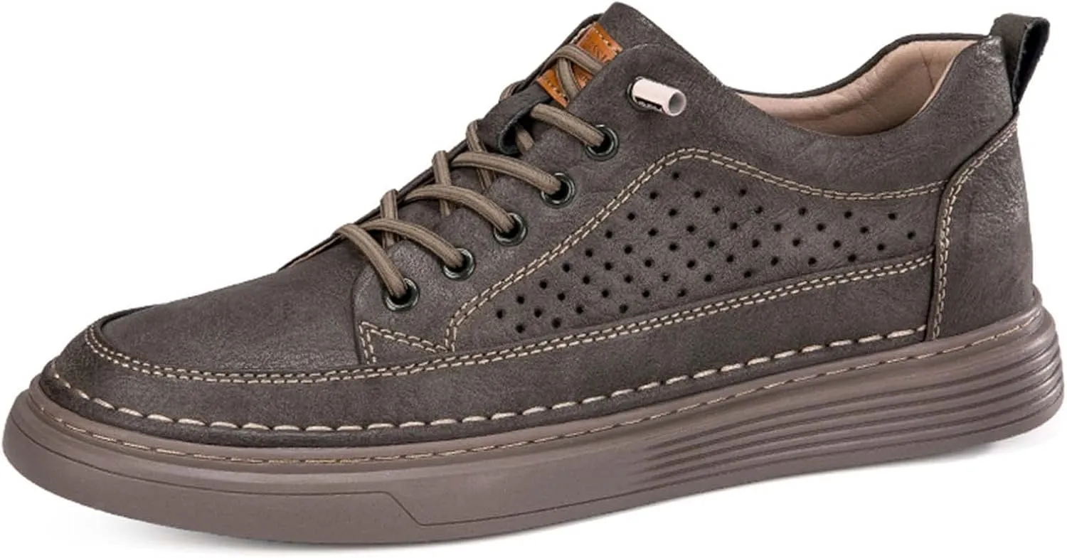 CERYTHRINA Men's Invisible Height Increasing Elevator Shoes 2.5 Inches Taller Height Casual Sneakers Comforts Leather Skeleton Shoes