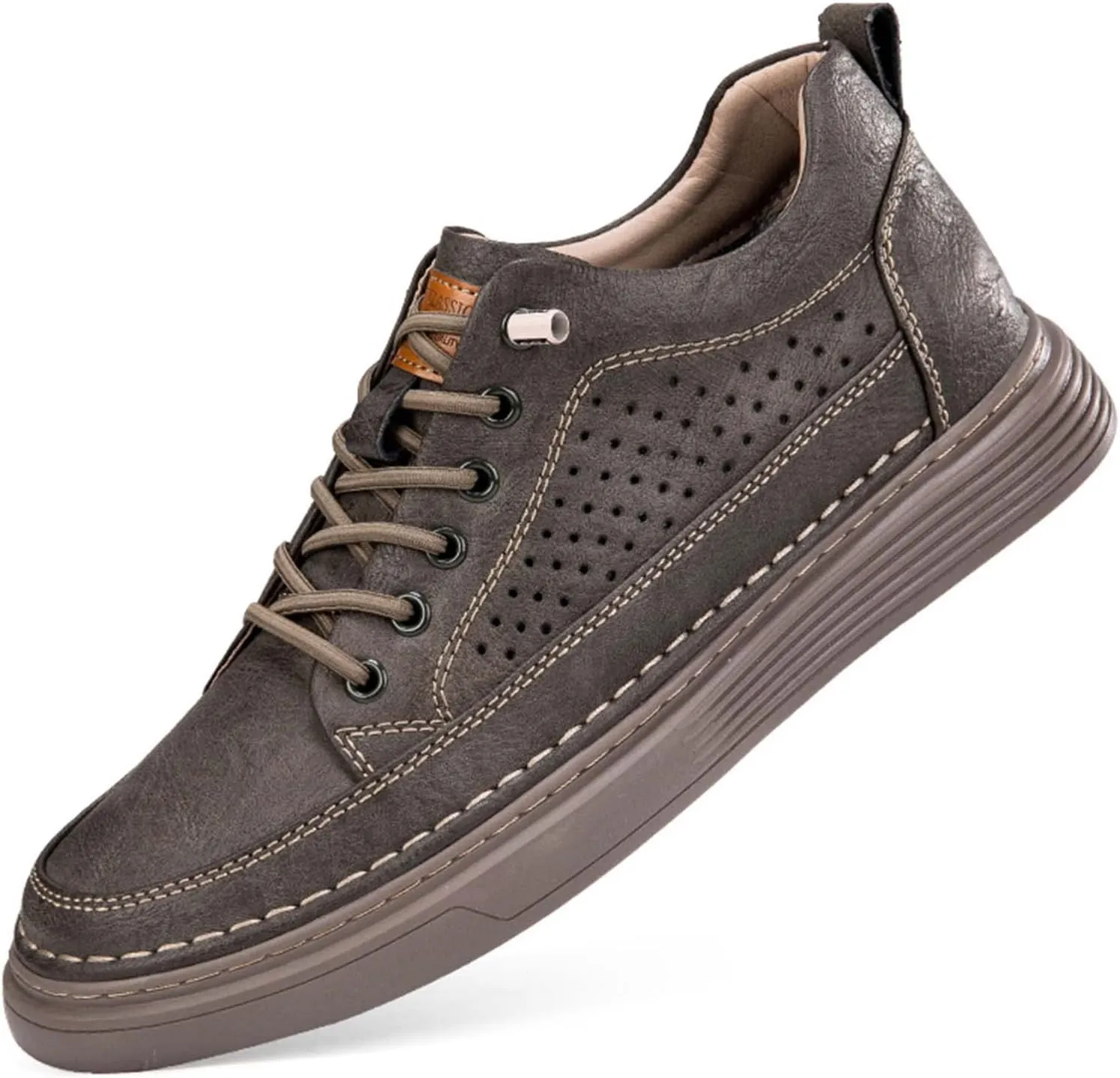 CERYTHRINA Men's Invisible Height Increasing Elevator Shoes 2.5 Inches Taller Height Casual Sneakers Comforts Leather Skeleton Shoes