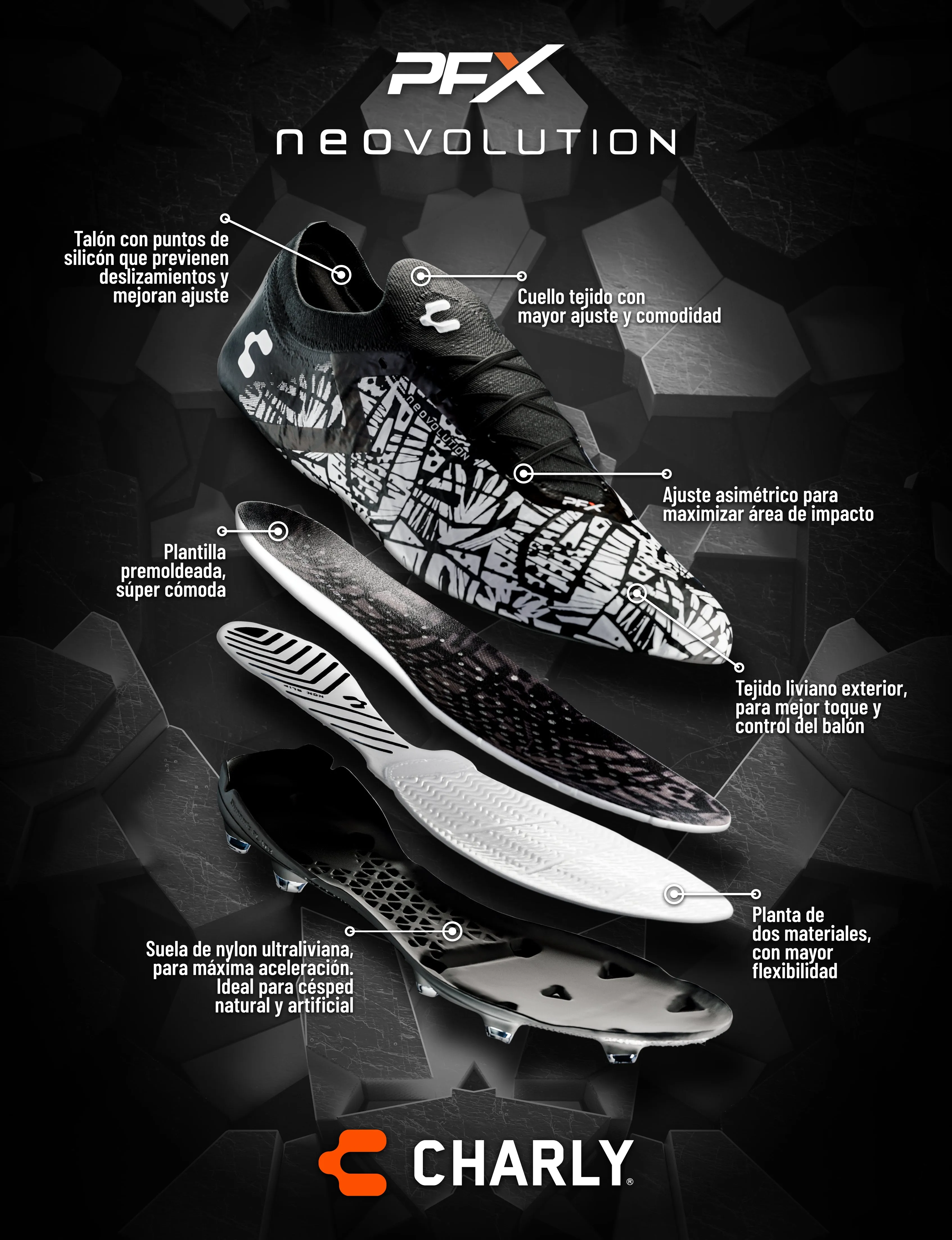 Charly Neovolution PFX Soccer Cleats - Black/White