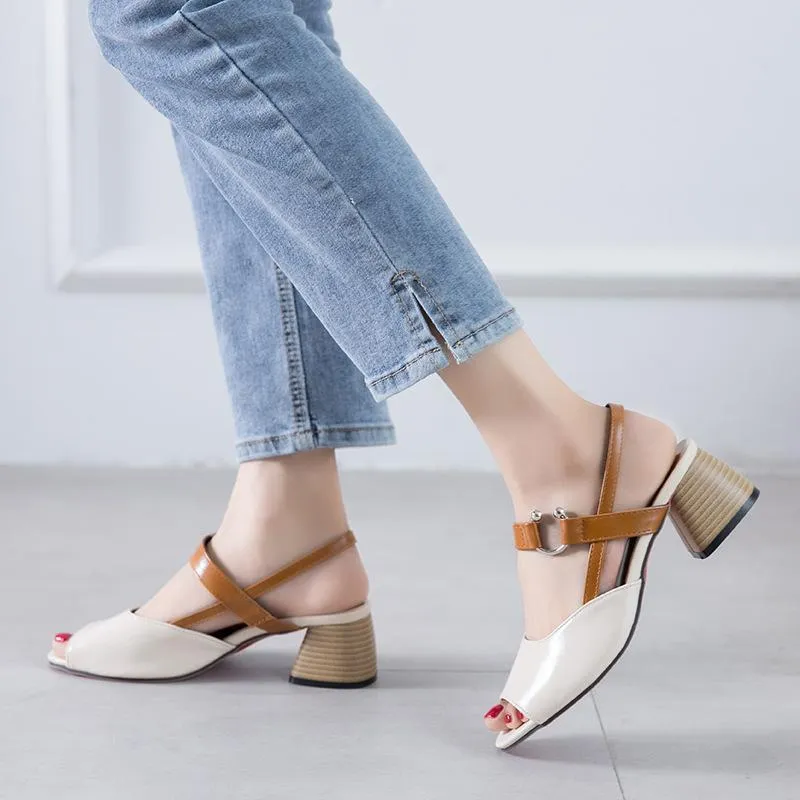 Chicvane Buckle Closure Chunky Heel Sandals Dress Heels