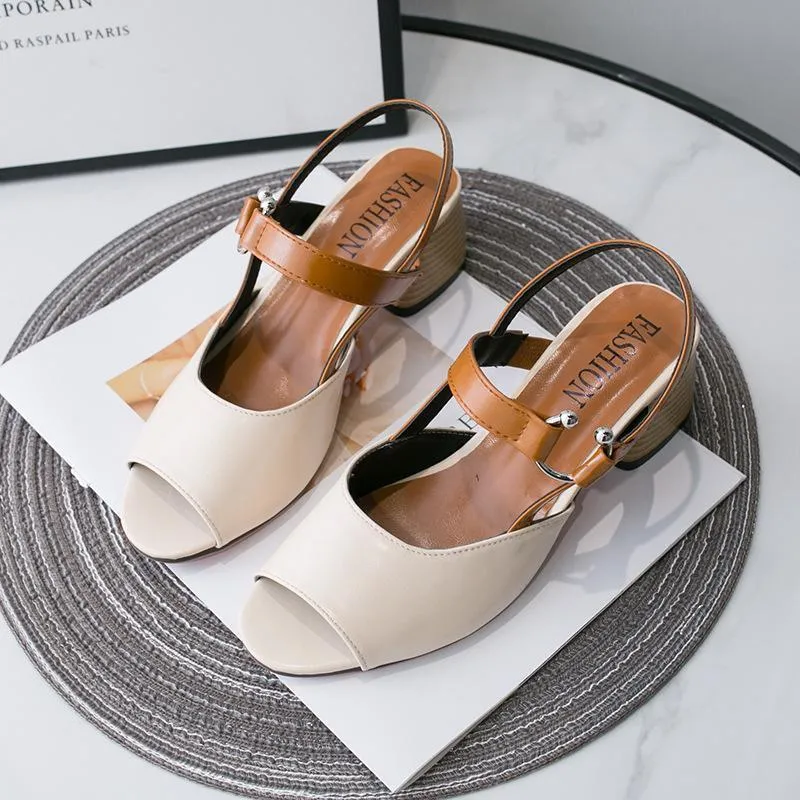 Chicvane Buckle Closure Chunky Heel Sandals Dress Heels