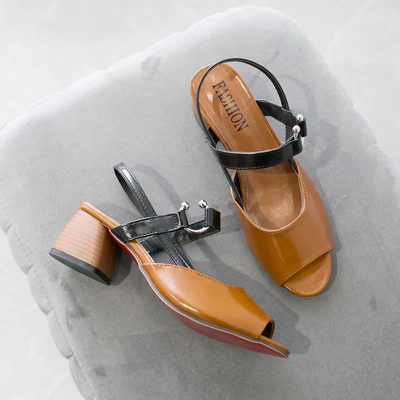 Chicvane Buckle Closure Chunky Heel Sandals Dress Heels