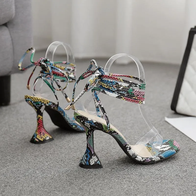 Chicvane Clear Snake Criss Cross Strap Stilettos Roman Sandals