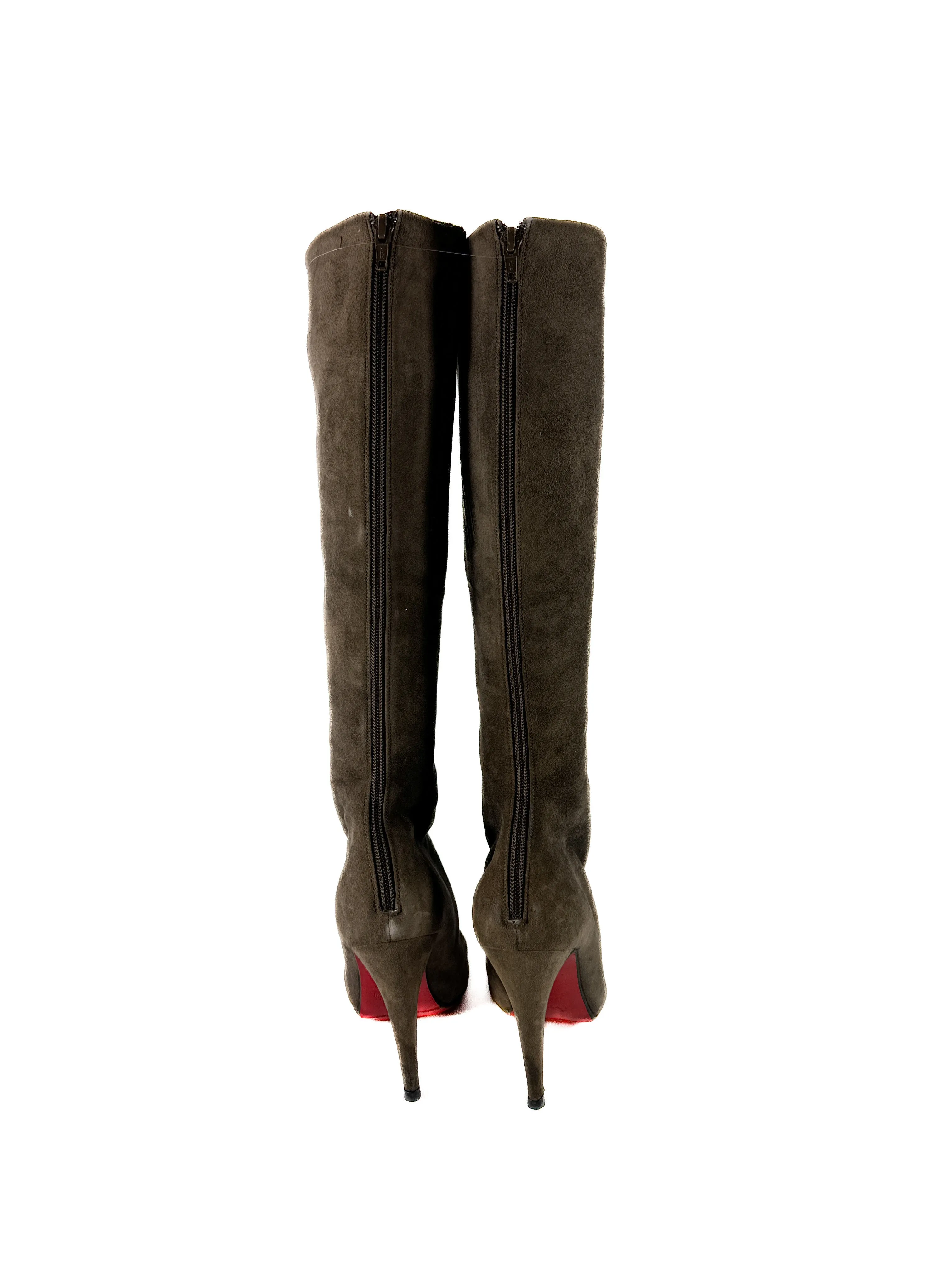 Christian Louboutin taupe suede knee high boots size 38.5 *as is*