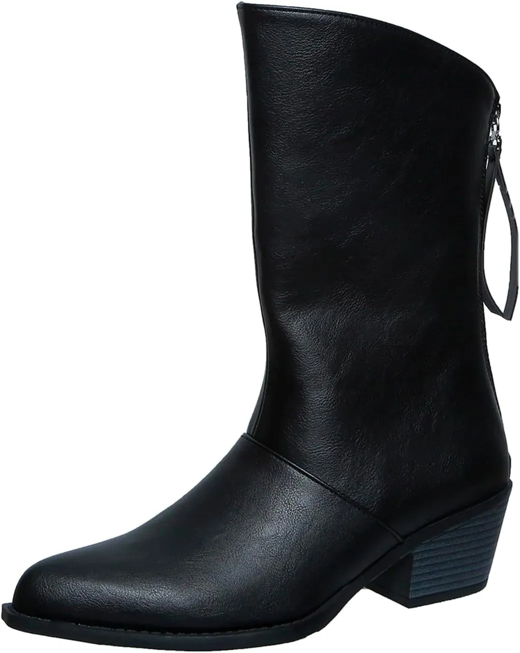 Combat Boots Womens Mid Calf Boots for Women Fashion Pointed Toe Chunky Heels Comfort Low Block Heels Boots