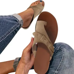 Eduaver Sandals for Women Dressy Summer, Womens Retro Thong Sandals Roman Beach Sandals Ring Toe Shoes Sandals Slippers