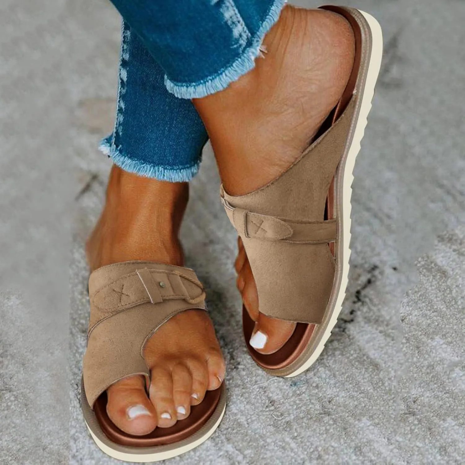 Eduaver Sandals for Women Dressy Summer, Womens Retro Thong Sandals Roman Beach Sandals Ring Toe Shoes Sandals Slippers