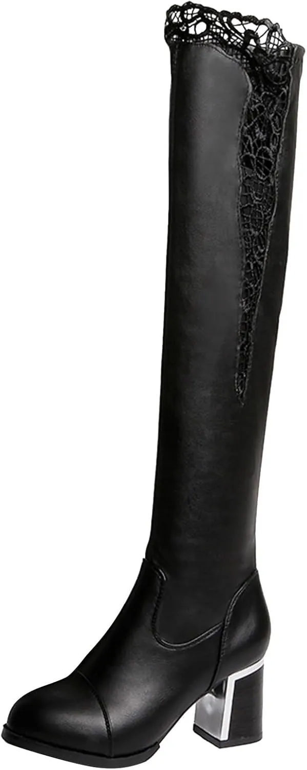 Fall Boots Womens Over The Knee Boots Thigh High Chunky Heel Boot Fashion Long Tall Stretch Sexy Fall Winter Boots
