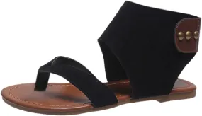 Flat Sandals for Women Vintage Anti-Slip Low-Heel Flat Comfortable Pluse Size Casual Outdoor Shoes