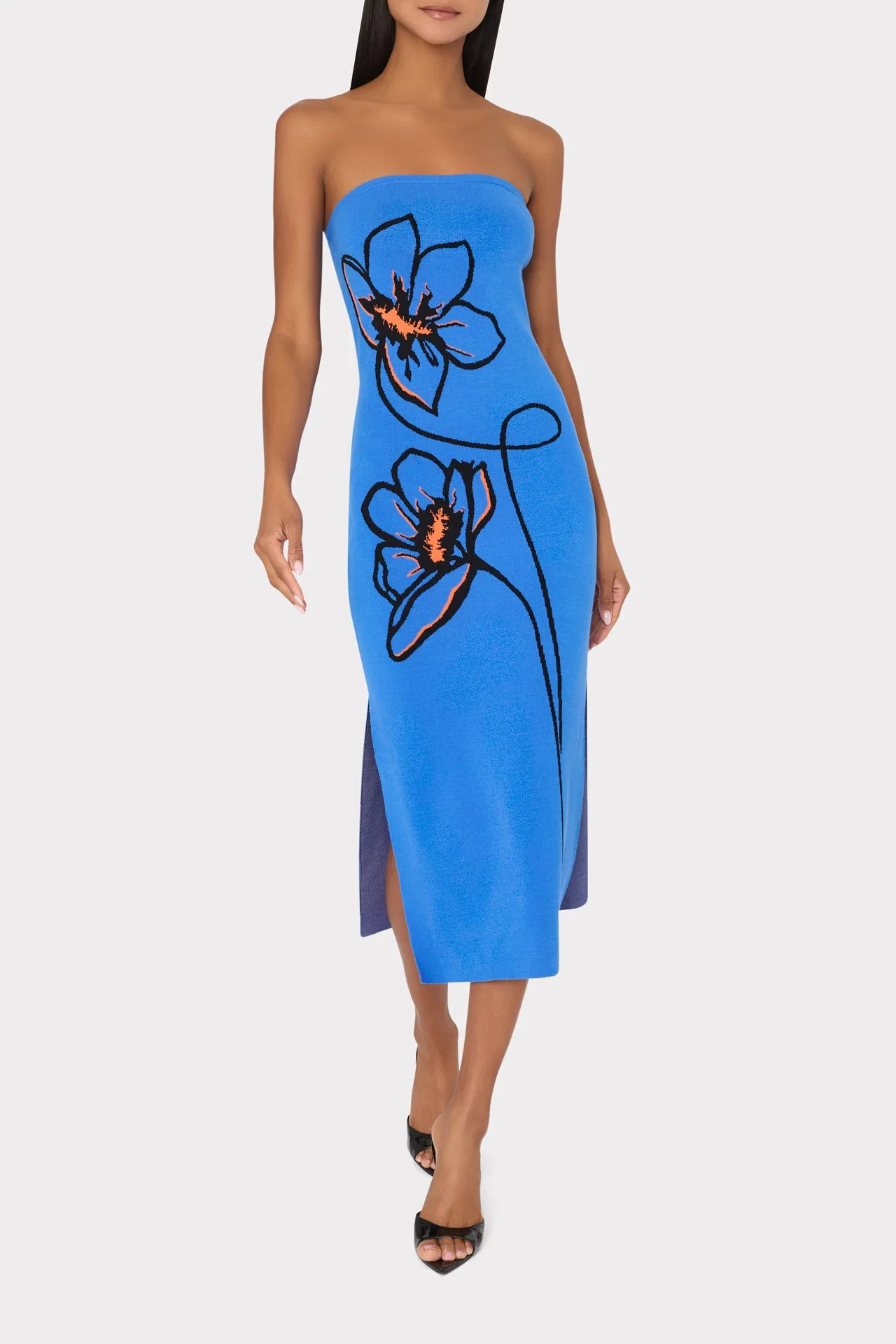 Floral Strapless Knit Midi Dress