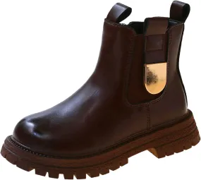 Girls Anti-Slip Ankle Boots Water Proof Autumn Winter PU Leather Thick Bottom Pull On Riding Boots Fashion Shoes
