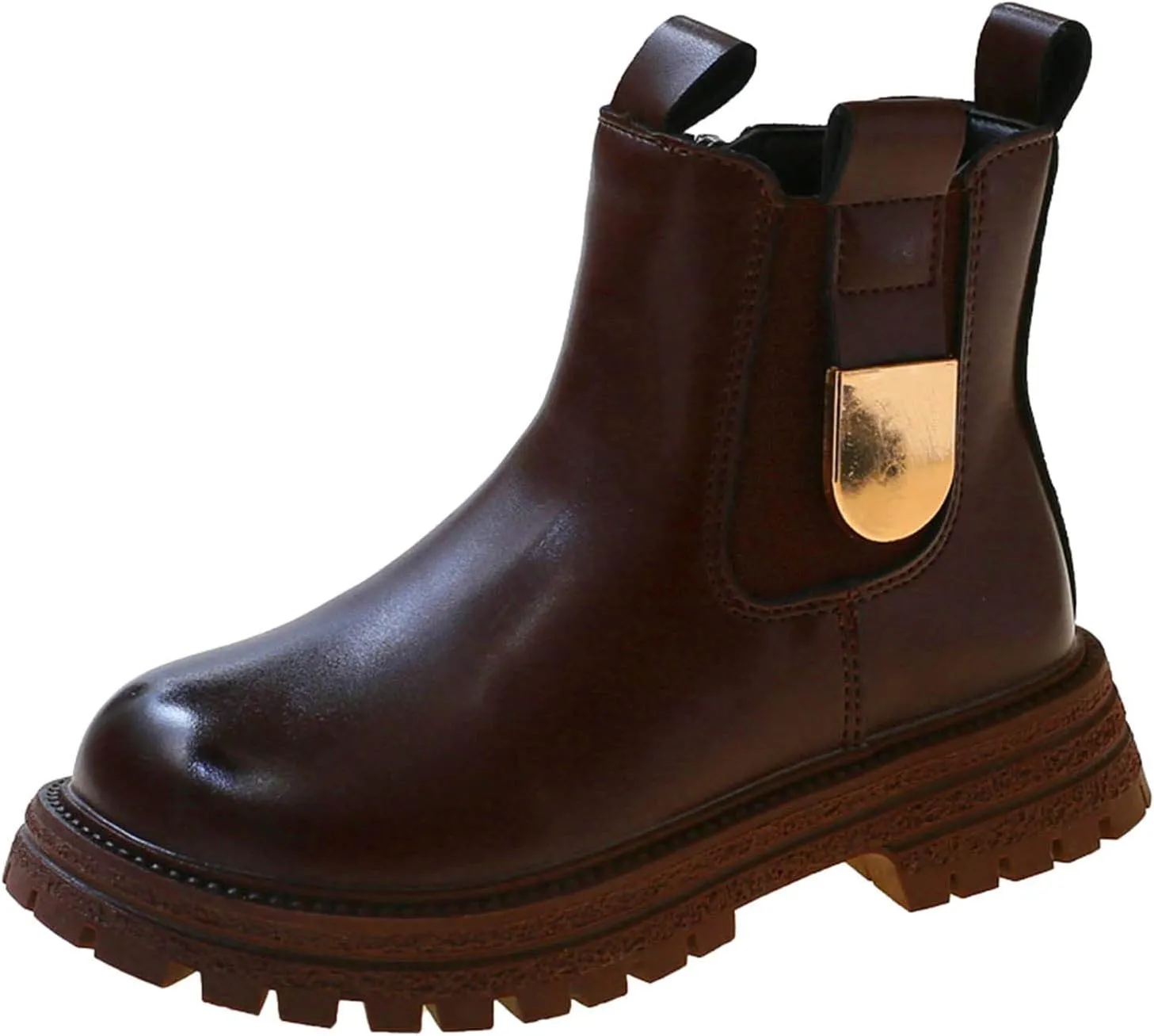 Girls Anti-Slip Ankle Boots Water Proof Autumn Winter PU Leather Thick Bottom Pull On Riding Boots Fashion Shoes
